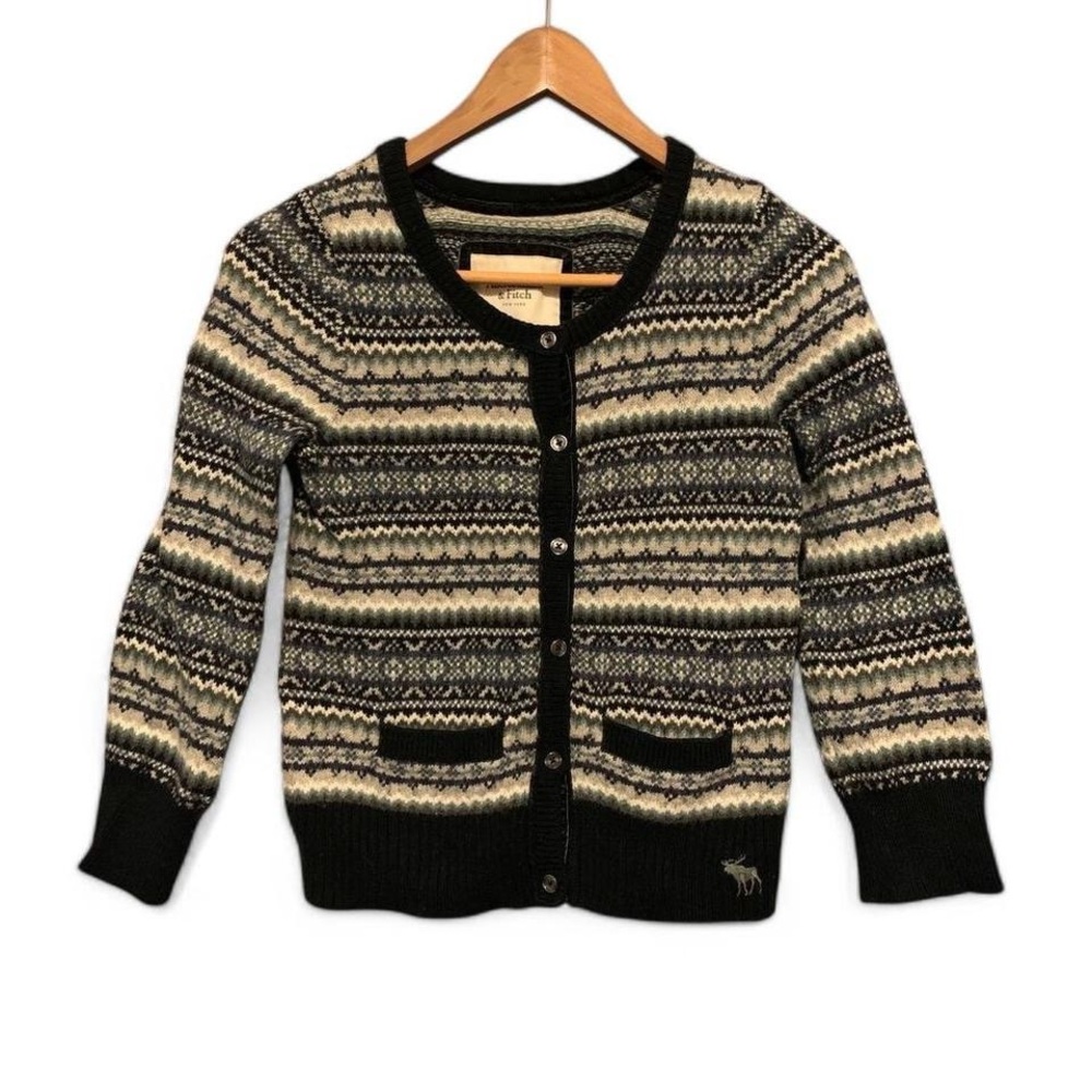 Vtg Y2K Abercrombie and Fitch Navy Knit Cottage Core Sweater Cardigan Size Small